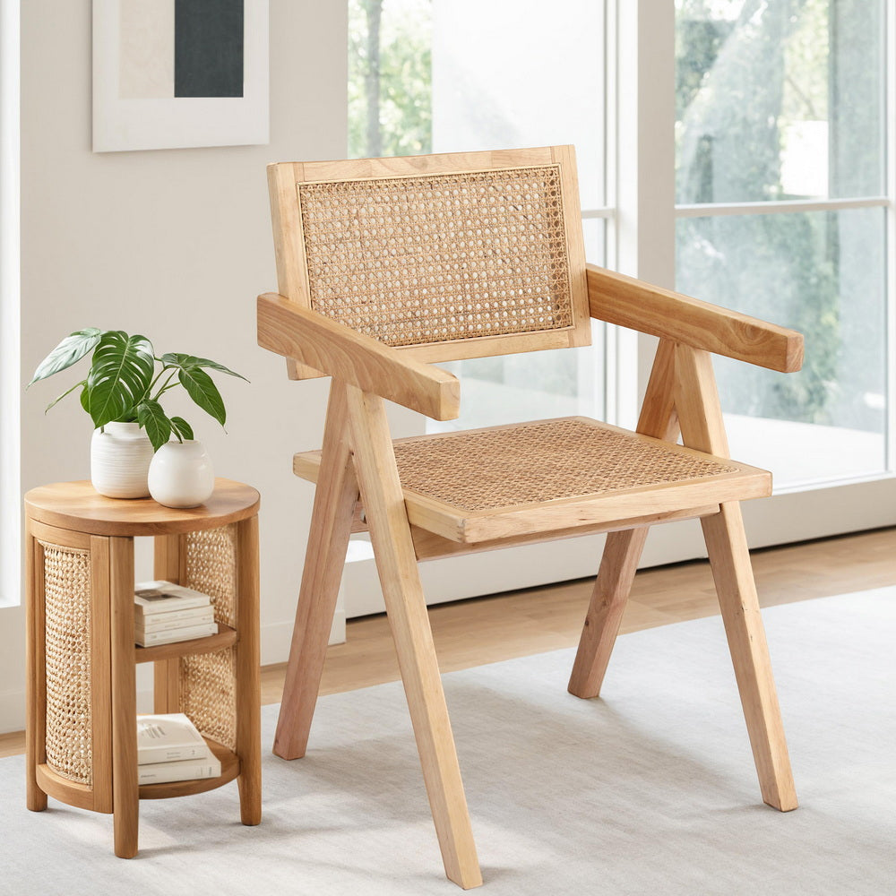 Artiss 1x Dining Chair Wooden Rattan Seat Rubber Wood Frame-6