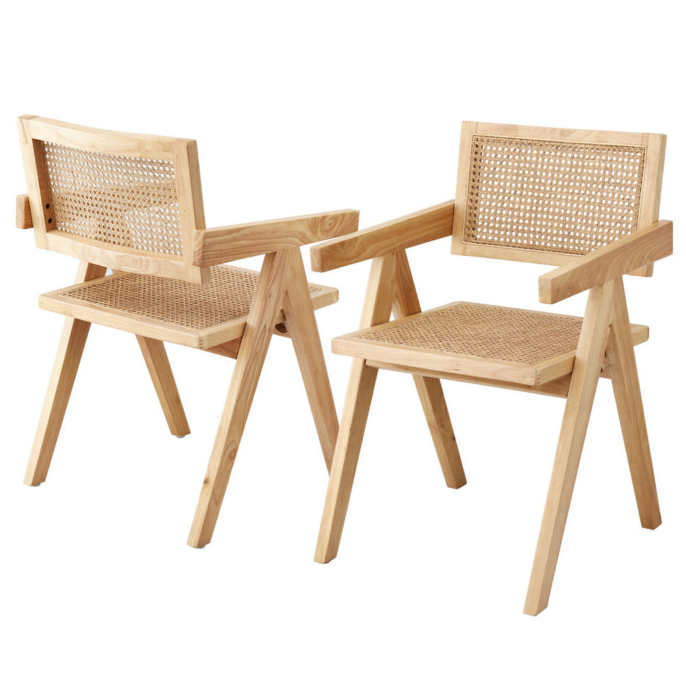 Artiss 2x Dining Chairs Wooden Rattan Seat Rubber Wood Frame-0