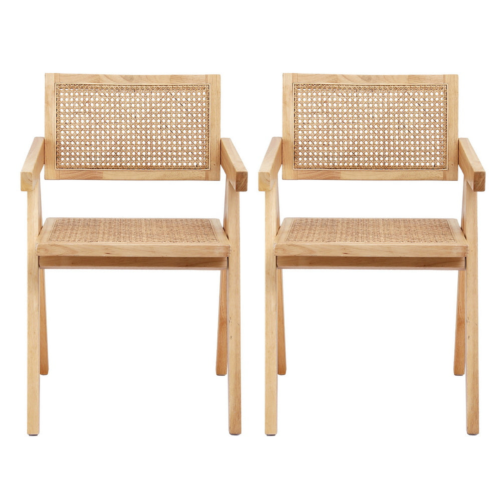 Artiss 2x Dining Chairs Wooden Rattan Seat Rubber Wood Frame-2