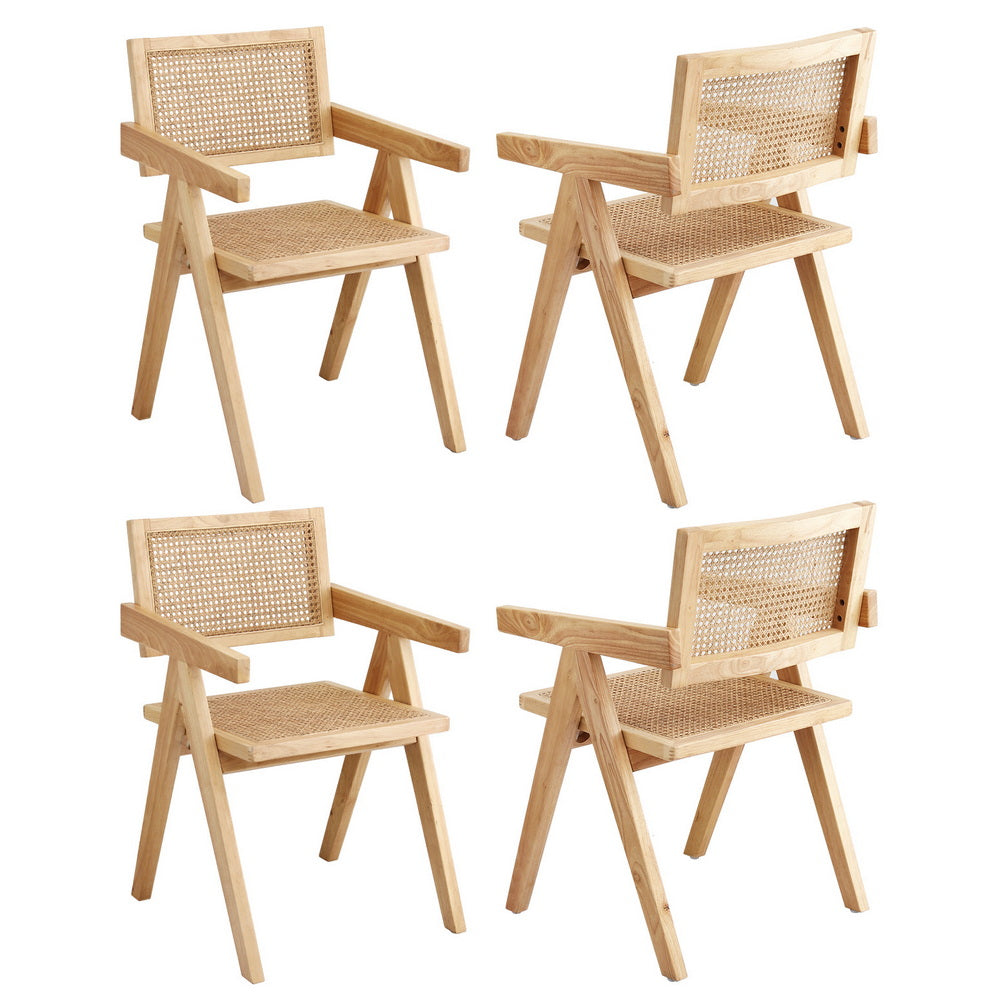 Artiss 4x Dining Chairs Wooden Rattan Seat Rubber Wood Frame-0