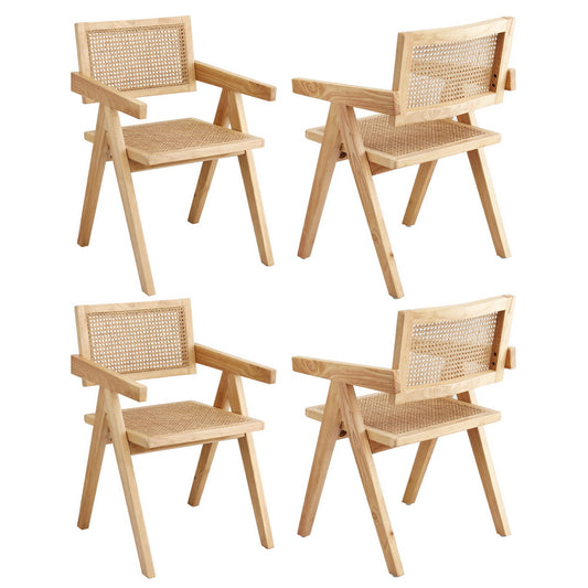 Artiss 4x Dining Chairs Wooden Rattan Seat Rubber Wood Frame-0