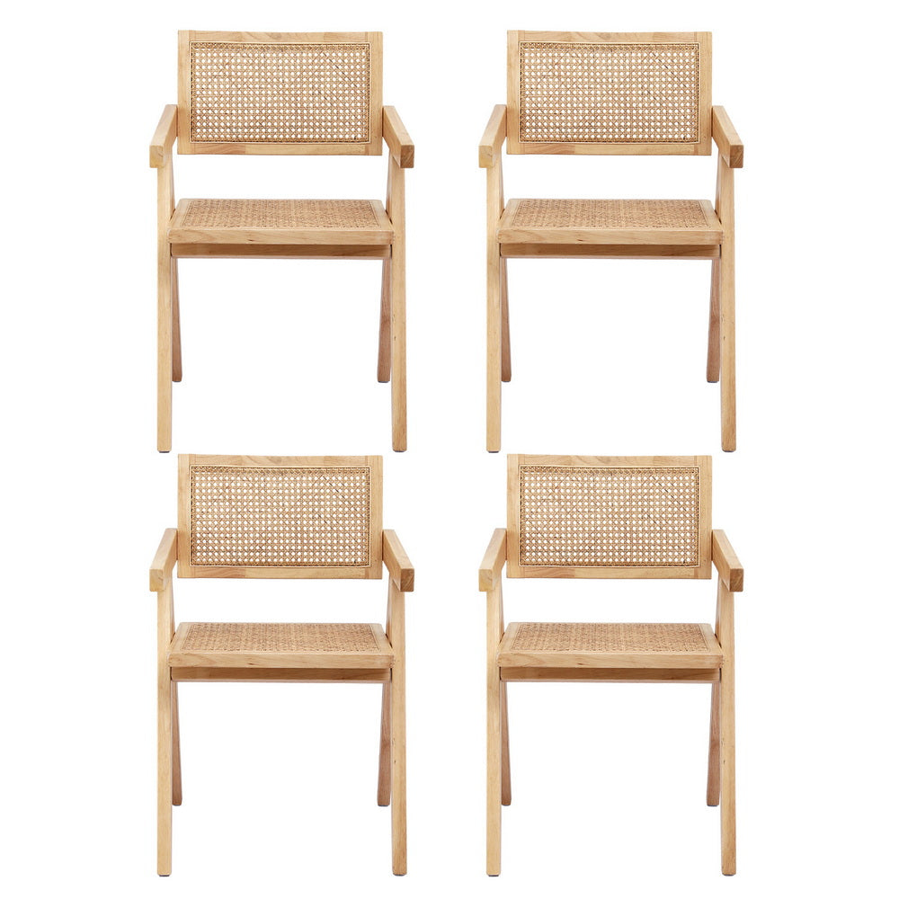 Artiss 4x Dining Chairs Wooden Rattan Seat Rubber Wood Frame-2