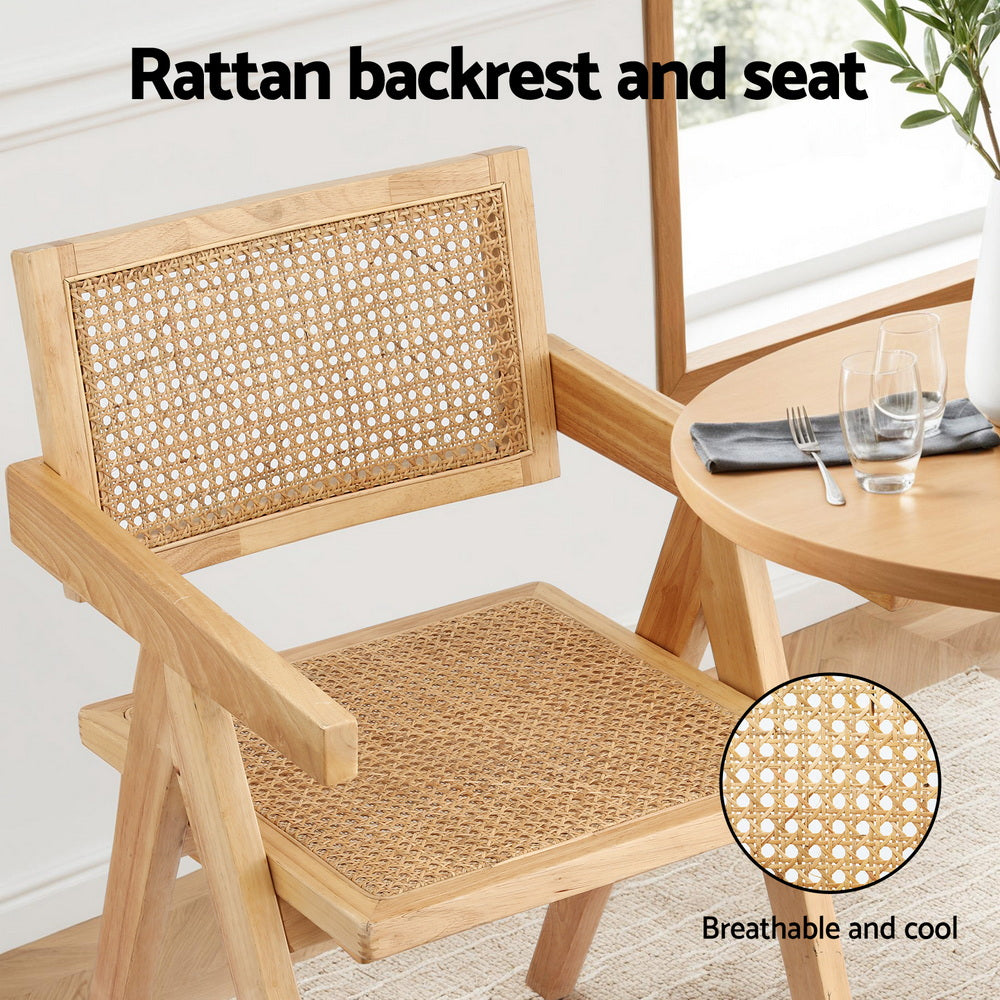 Artiss 4x Dining Chairs Wooden Rattan Seat Rubber Wood Frame-4