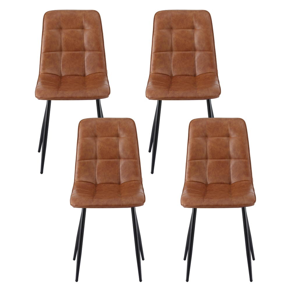 Artiss 4x Dining Chairs Retro PU Leather Kitchen Lounge Cafe Accent Chair Brown-2