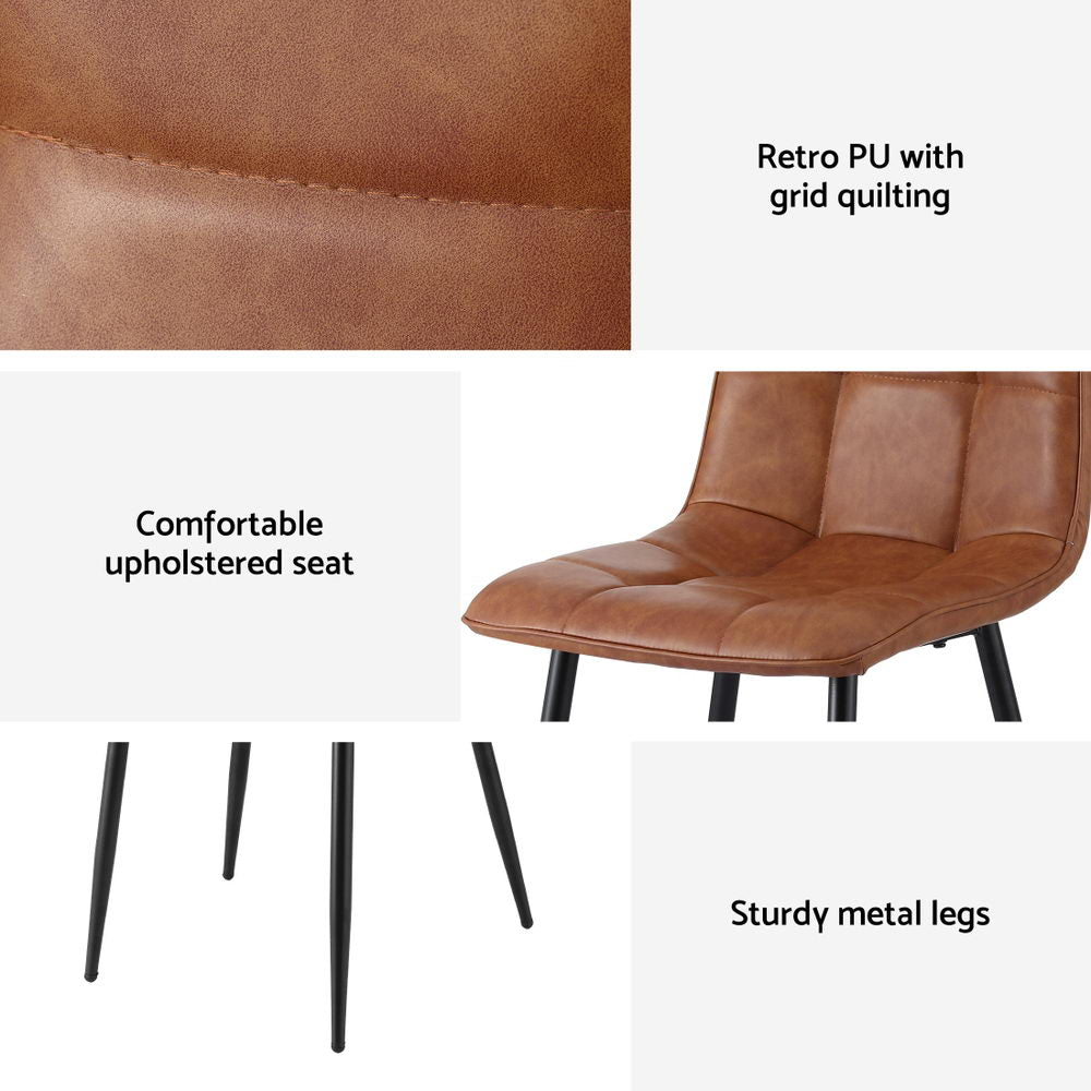 Artiss 4x Dining Chairs Retro PU Leather Kitchen Lounge Cafe Accent Chair Brown-5