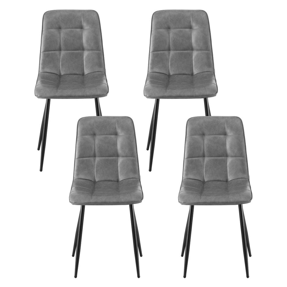Artiss 4x Dining Chairs Retro PU Leather Kitchen Lounge Cafe Accent Chair Grey-2