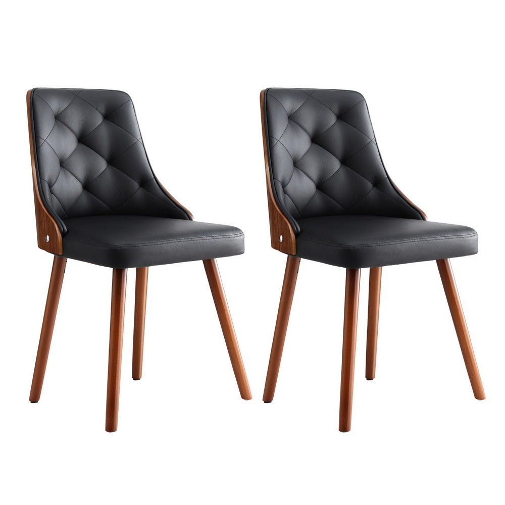 1 Set of 2 Artiss Dining Chairs Black PU-0