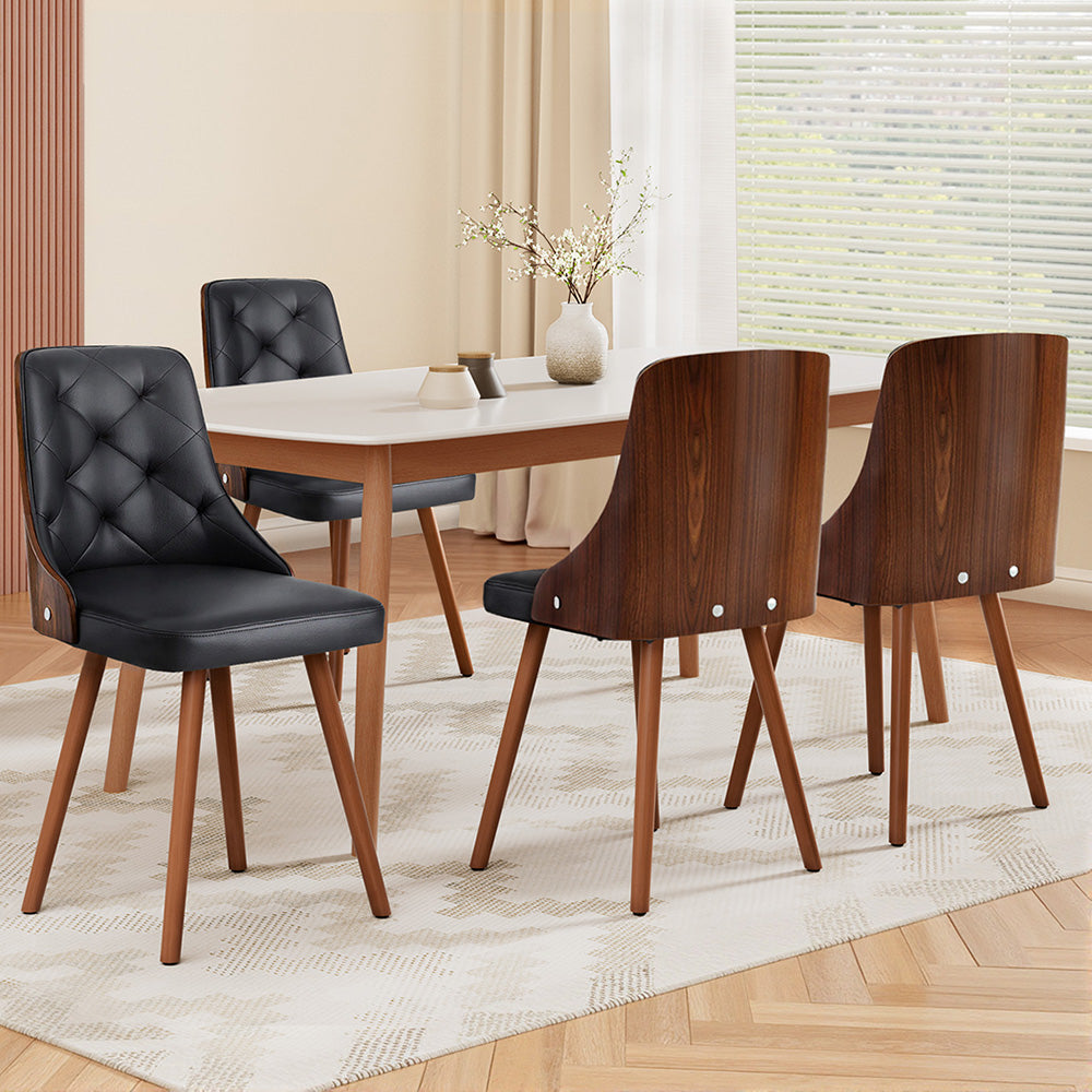 1 Set of 4 Artiss Dining Chairs Black PU-6
