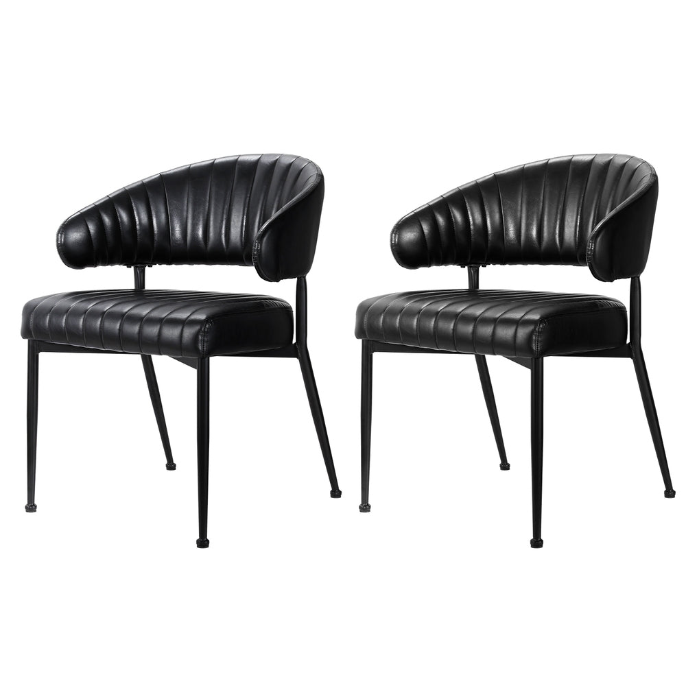 Artiss Dining Chairs Set of 2 Leather Hollow Armchair Black-0