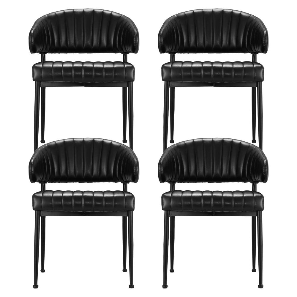 Artiss Dining Chairs Set of 4 Leather Hollow Armchair Black-2