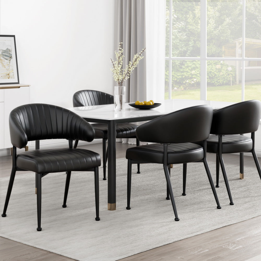 Artiss Dining Chairs Set of 4 Leather Hollow Armchair Black-6