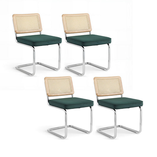 Artiss Dining Chairs Set of 4 Velvet Rattan Cantilever Green-0