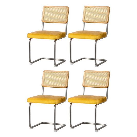 Artiss Dining Chairs Set of 4 Velvet Rattan Cantilever Yellow-0