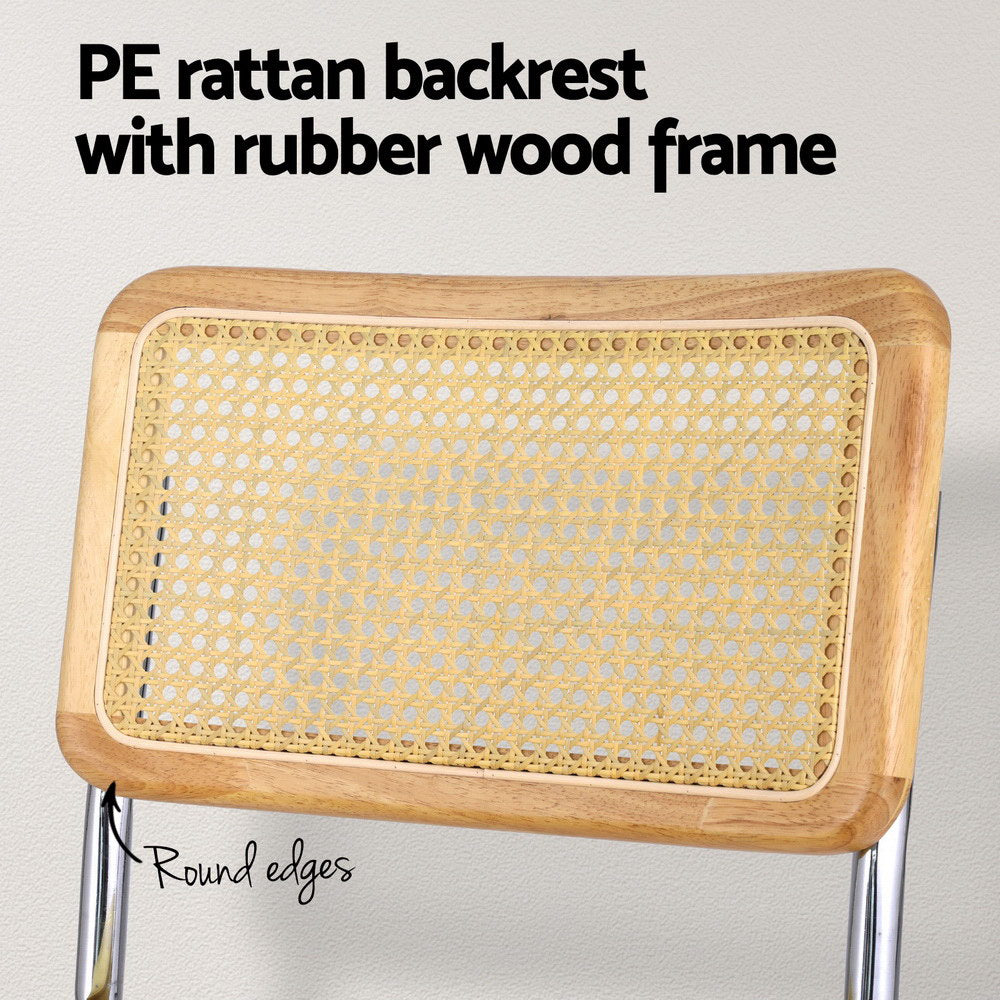 Artiss Dining Chairs Set of 4 Velvet Rattan Cantilever Yellow-4