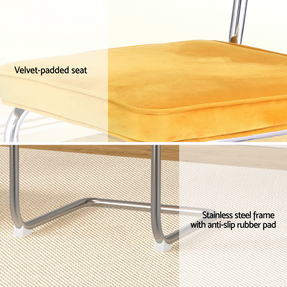 Artiss Dining Chairs Set of 4 Velvet Rattan Cantilever Yellow-5