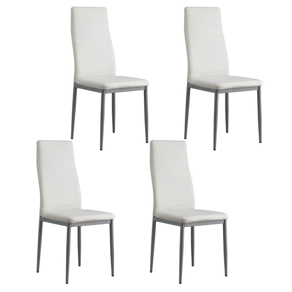 Artiss Dining Chairs Set of 4 Leather Channel Tufted White-0