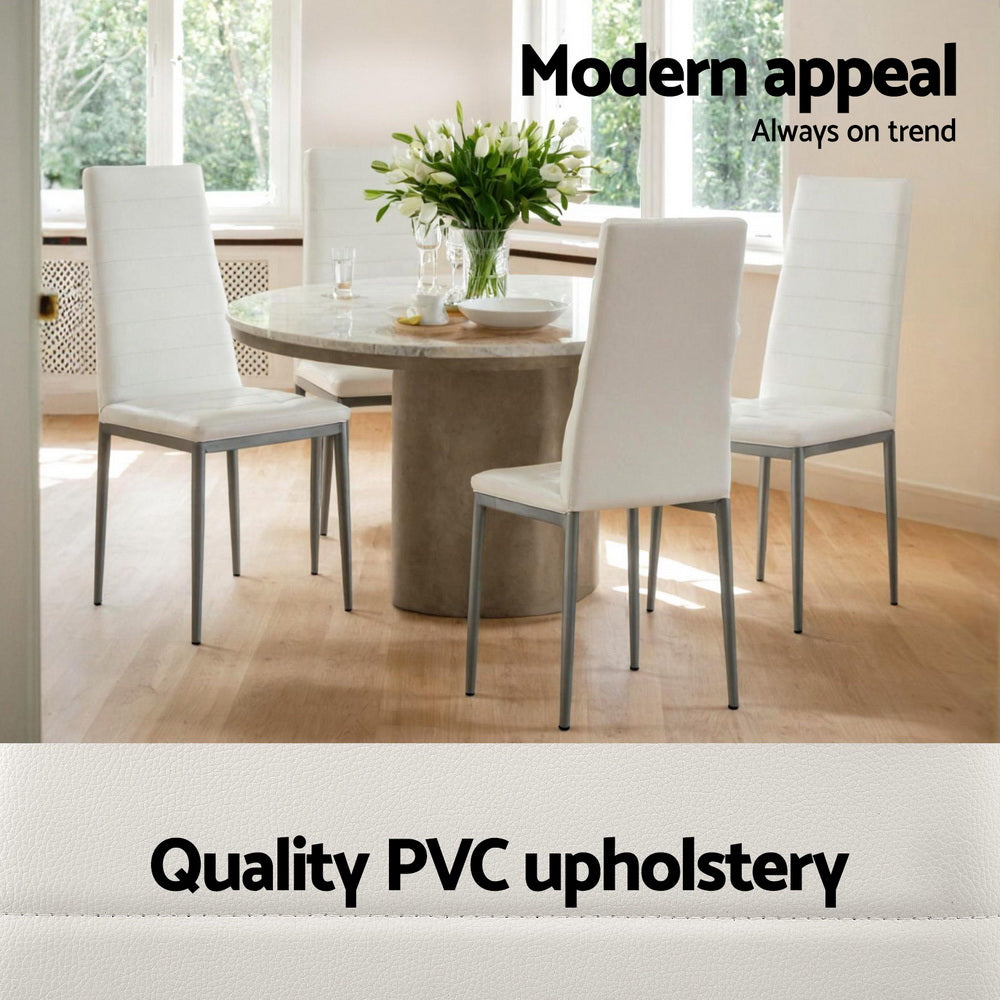 Artiss Dining Chairs Set of 4 Leather Channel Tufted White-3