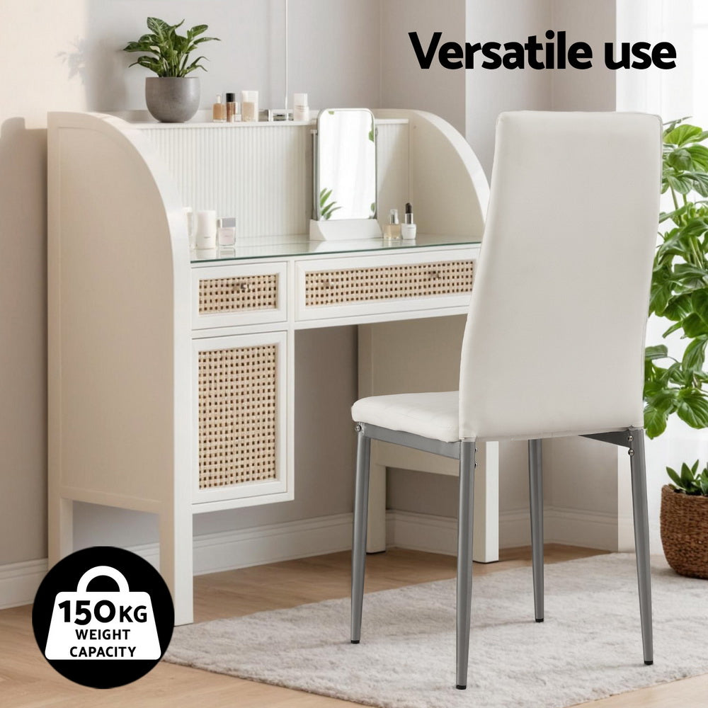 Artiss Dining Chairs Set of 4 Leather Channel Tufted White-4