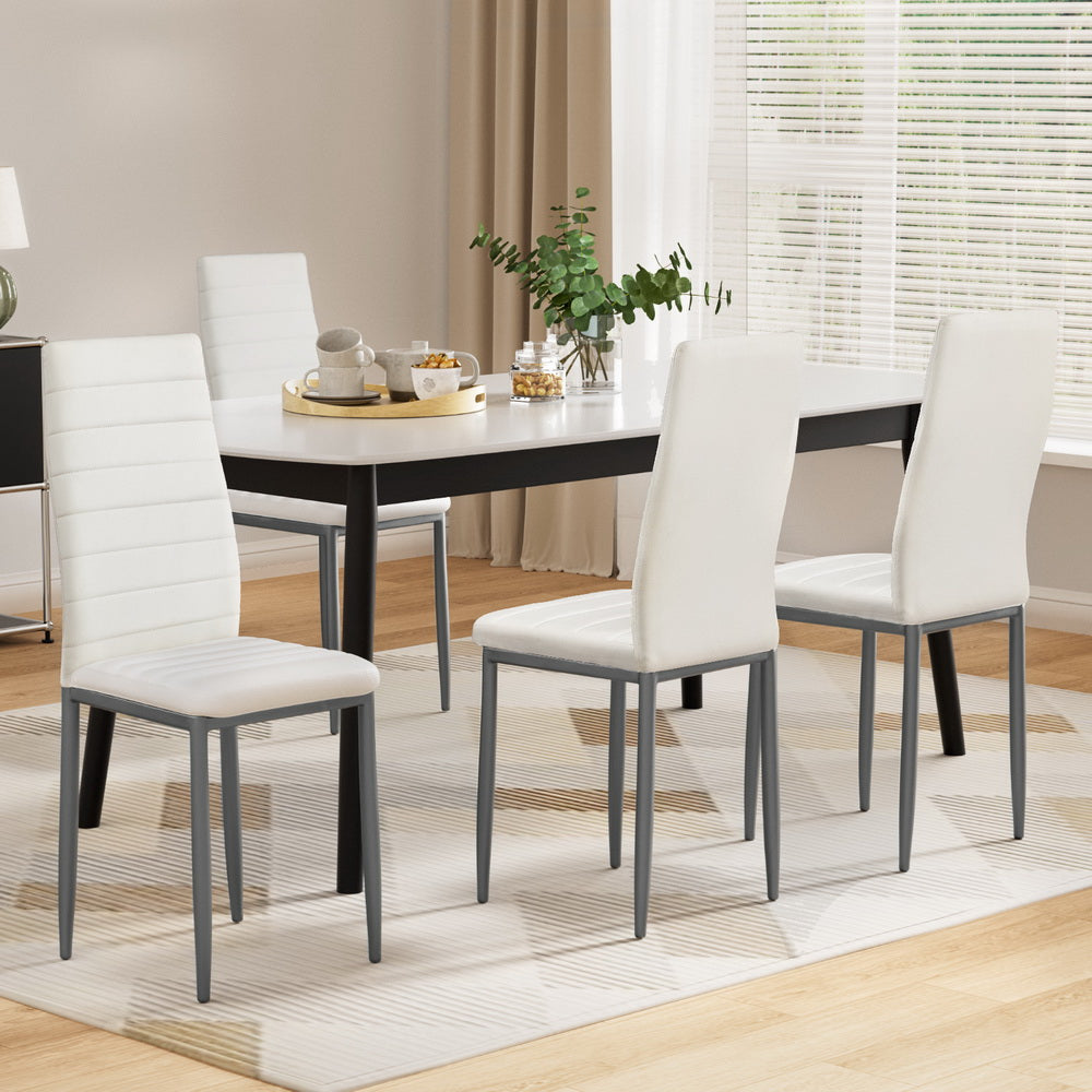 Artiss Dining Chairs Set of 4 Leather Channel Tufted White-6