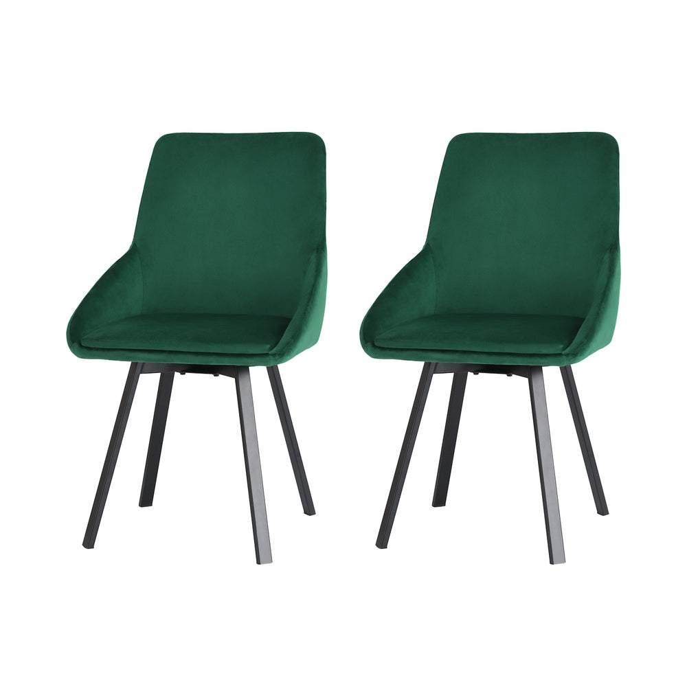 Artiss Dining Chairs Set of 2 Velvet Swivel Base Green-0