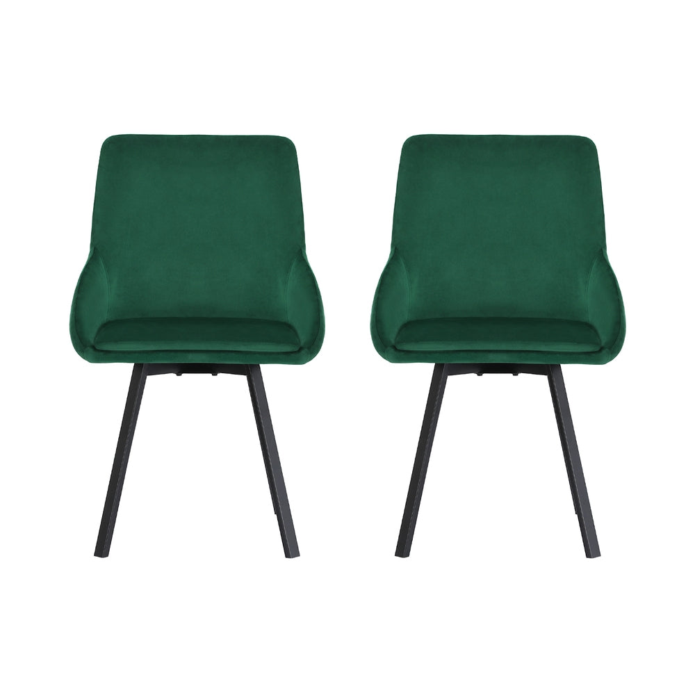 Artiss Dining Chairs Set of 2 Velvet Swivel Base Green-2