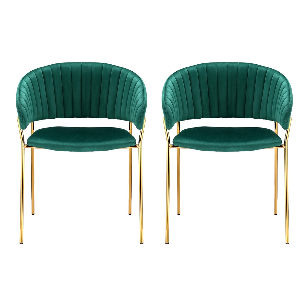 Artiss Dining Chairs Set of 2 Velvet Hollow Armchair Green-2