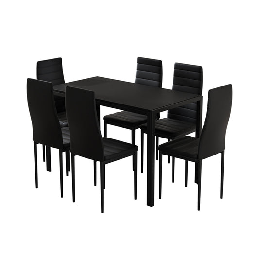 Artiss Dining Chairs and Table Dining Set 6 Chair Set Of 7 Black-0