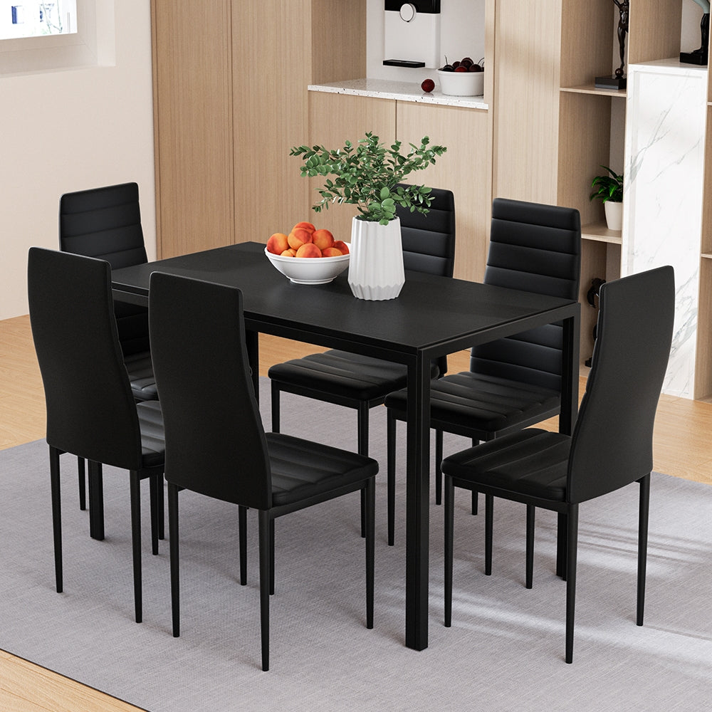 Artiss Dining Chairs and Table Dining Set 6 Chair Set Of 7 Black-6