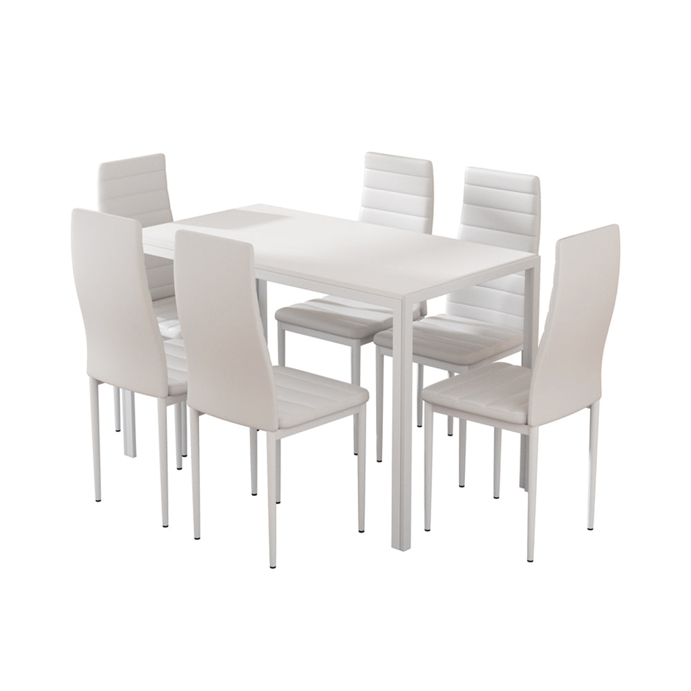 Artiss Dining Chairs and Table Dining Set 6 Chair Set Of 7 White-0