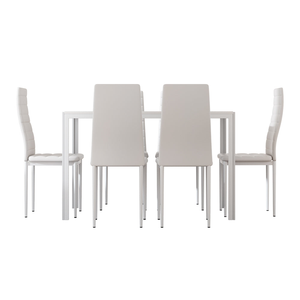 Artiss Dining Chairs and Table Dining Set 6 Chair Set Of 7 White-2