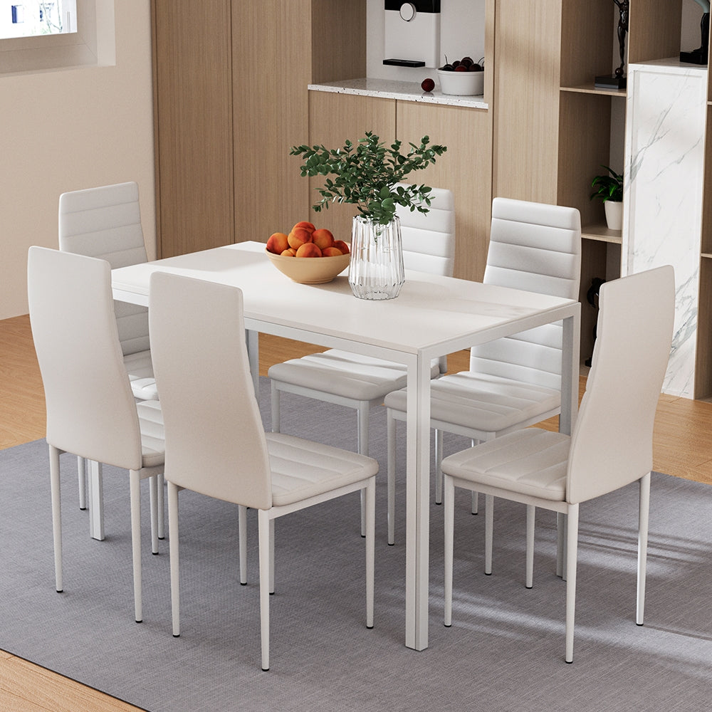 Artiss Dining Chairs and Table Dining Set 6 Chair Set Of 7 White-6