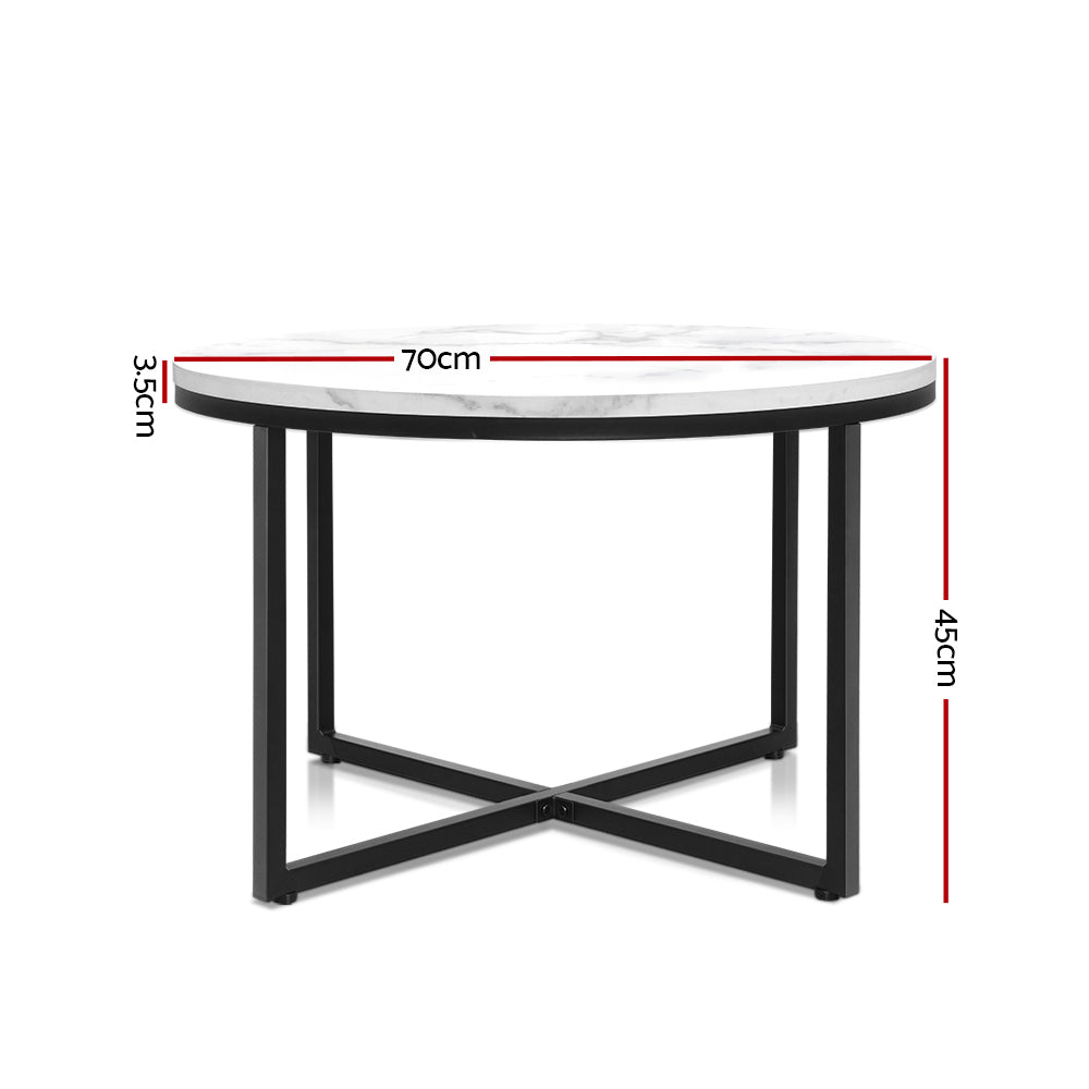 Artiss Coffee Table Round 70CM Marbel Effect-1