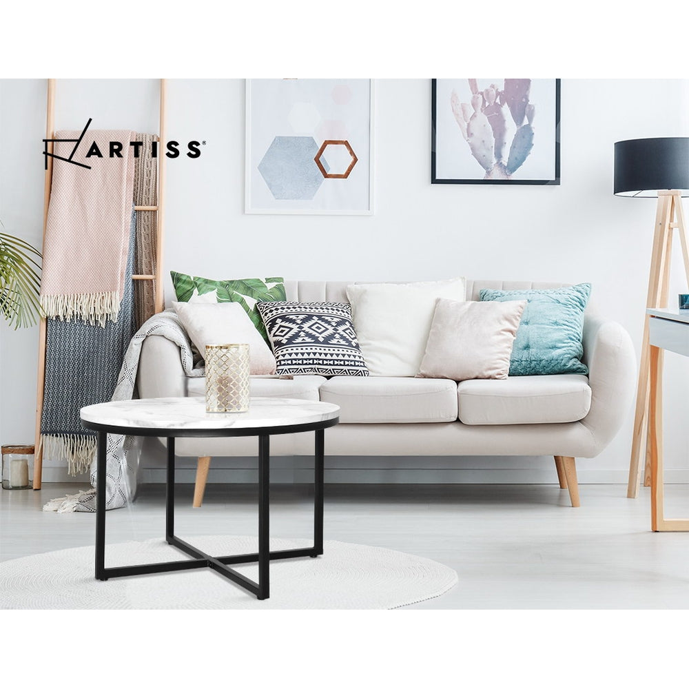 Artiss Coffee Table Round 70CM Marbel Effect-7