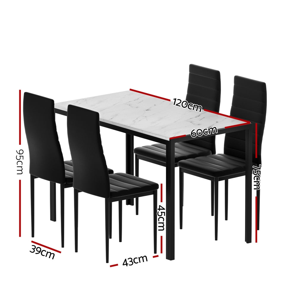 1 Artiss Dining Table and 4 Chairs Set Marble Effect-1