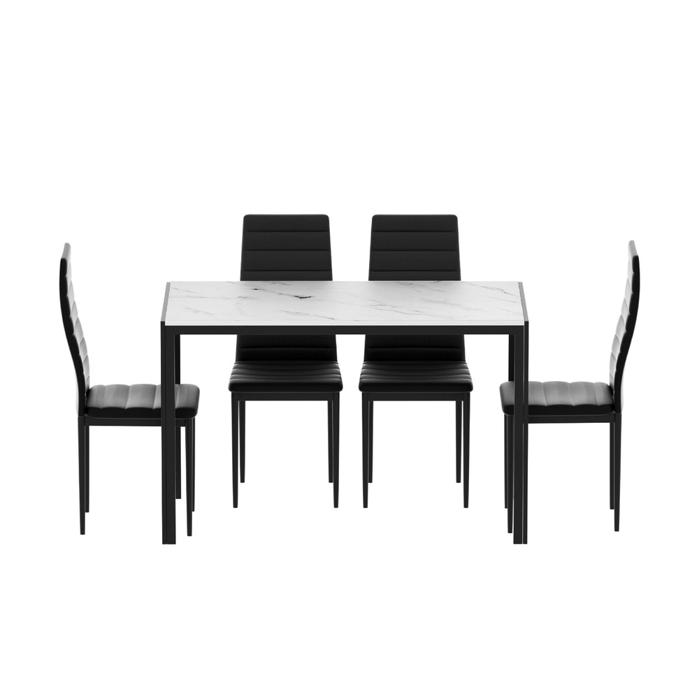 1 Artiss Dining Table and 4 Chairs Set Marble Effect-2