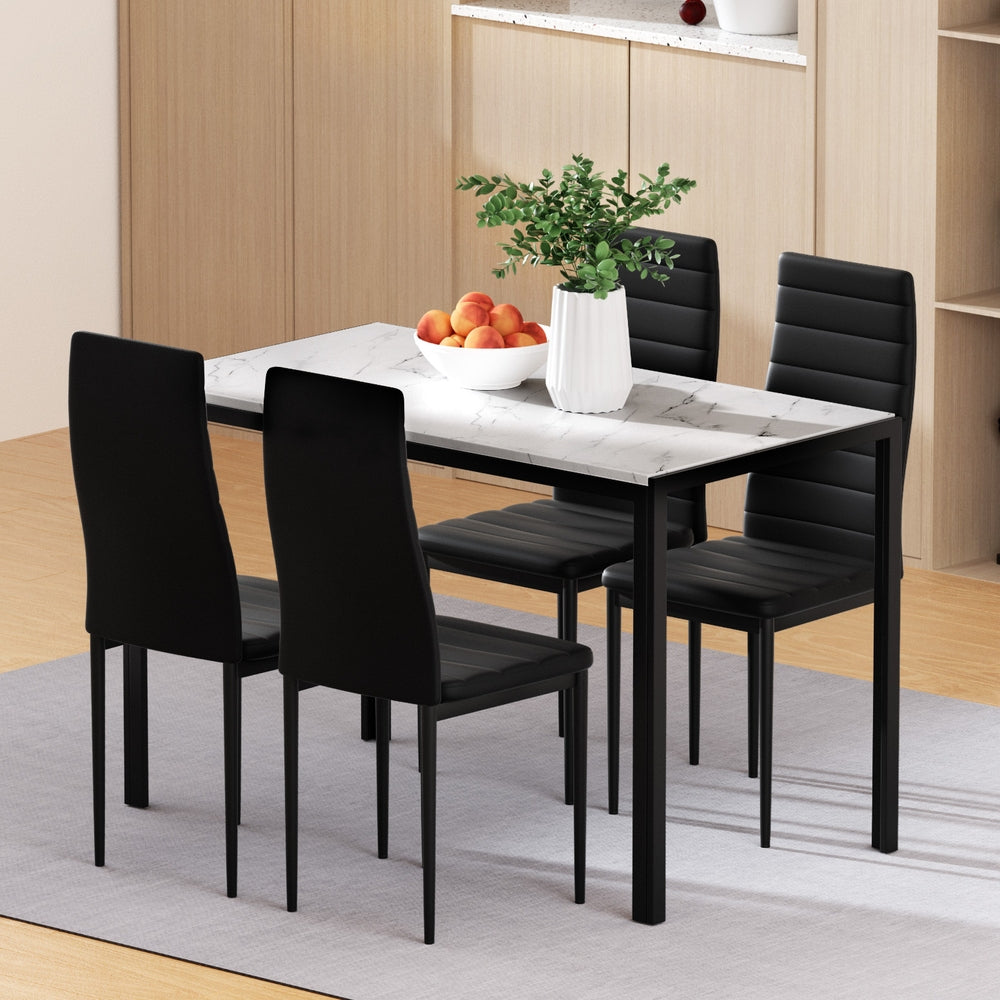 1 Artiss Dining Table and 4 Chairs Set Marble Effect-0