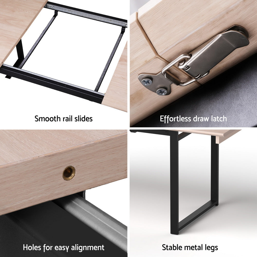 Artiss 2M Extendable Dining Table Kitchen Cafe Lounge Restaurant Tables Natural-5