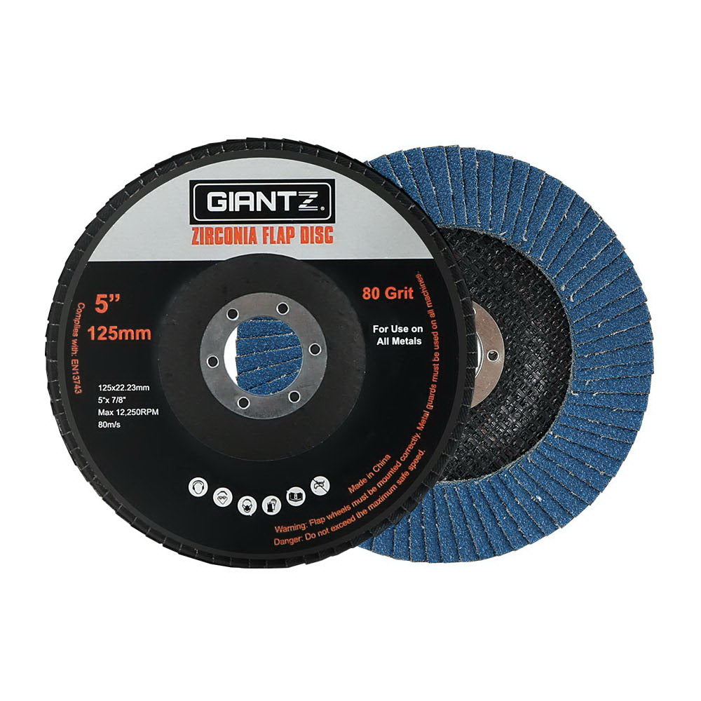 Giantz 100 PCS Zirconia Sanding Flap Disc 5" 125mm 80Grit Angle Grinding Wheel-0