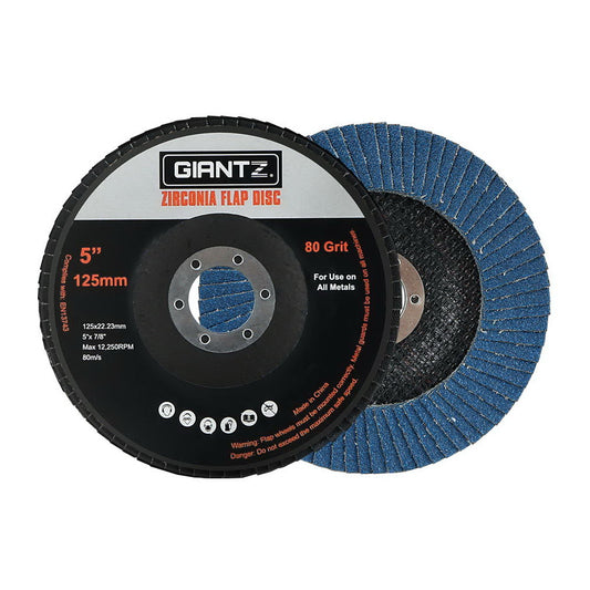 Giantz 100 PCS Zirconia Sanding Flap Disc 5" 125mm 80Grit Angle Grinding Wheel-0