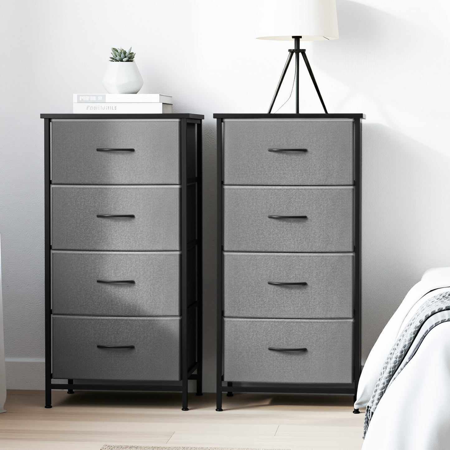 Artiss Set of 2 Chest of 4 Drawers Storage Dresser Tallboy Grey-0
