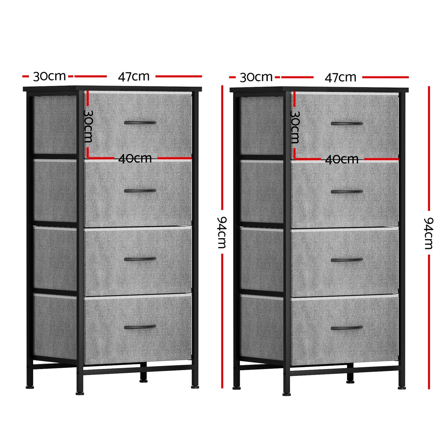 Artiss Set of 2 Chest of 4 Drawers Storage Dresser Tallboy Grey-1
