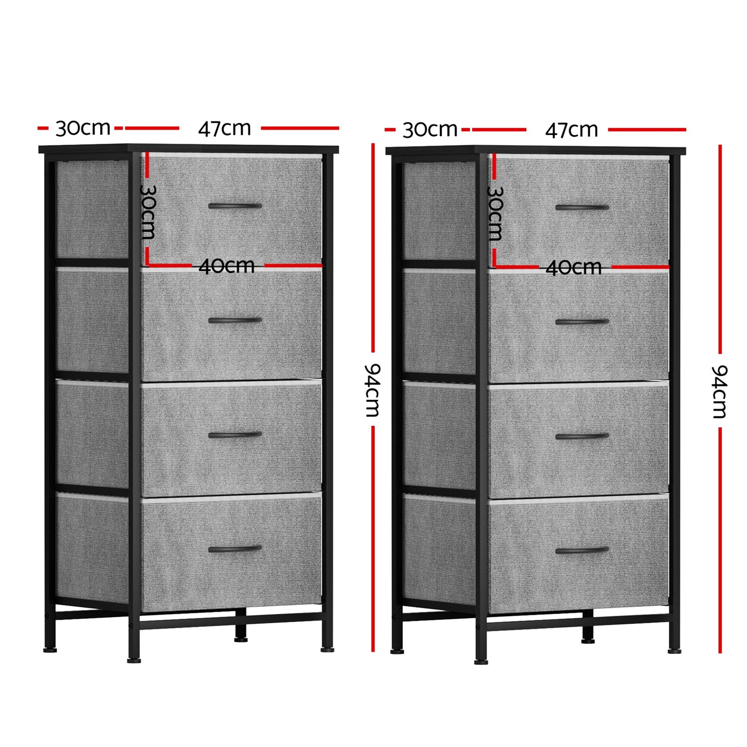 Artiss Set of 2 Chest of 4 Drawers Storage Dresser Tallboy Grey-1