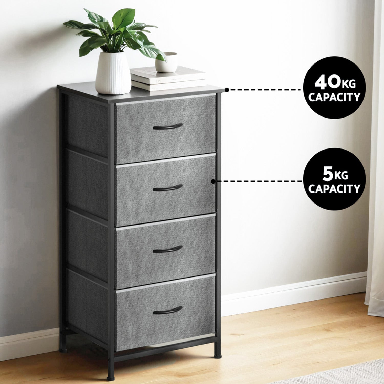 Artiss Set of 2 Chest of 4 Drawers Storage Dresser Tallboy Grey-4