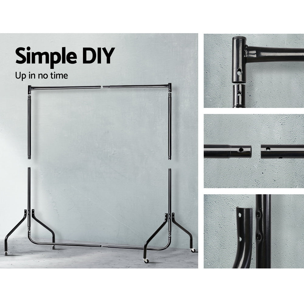 Artiss Clothes Rack Airer Coat Stand 6FT Rail Wheels-6