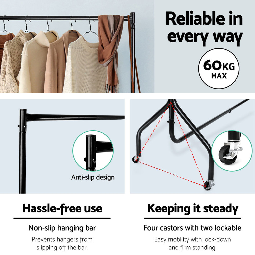 Artiss 2X Clothes Rack Coat Stand 6FT Rail Wheels-3