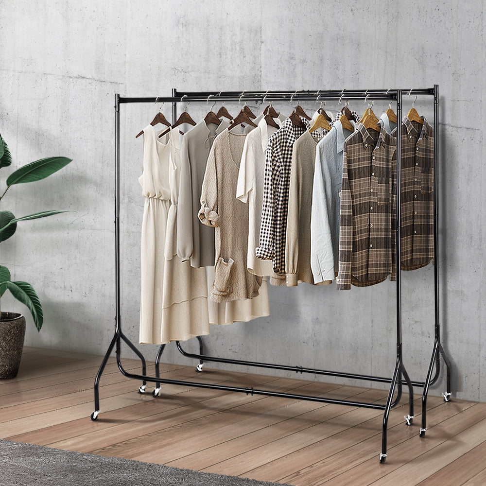 Artiss 2X Clothes Rack Airer Coat Stand 6FT Rail Wheels-0