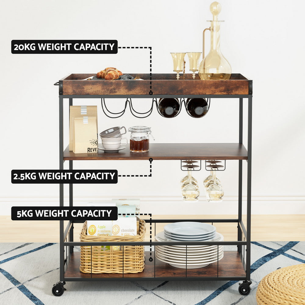 Artiss Kitchen Island Rolling Serving Cart-4