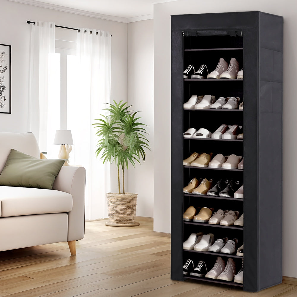 Artiss Shoe Rack Cabinet Removable Cover 10 tier Black-6