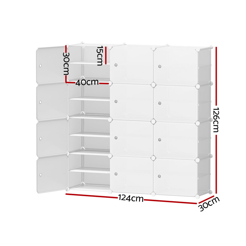Artiss Shoe Rack DIY 12 Storage Cube Stackable White-3