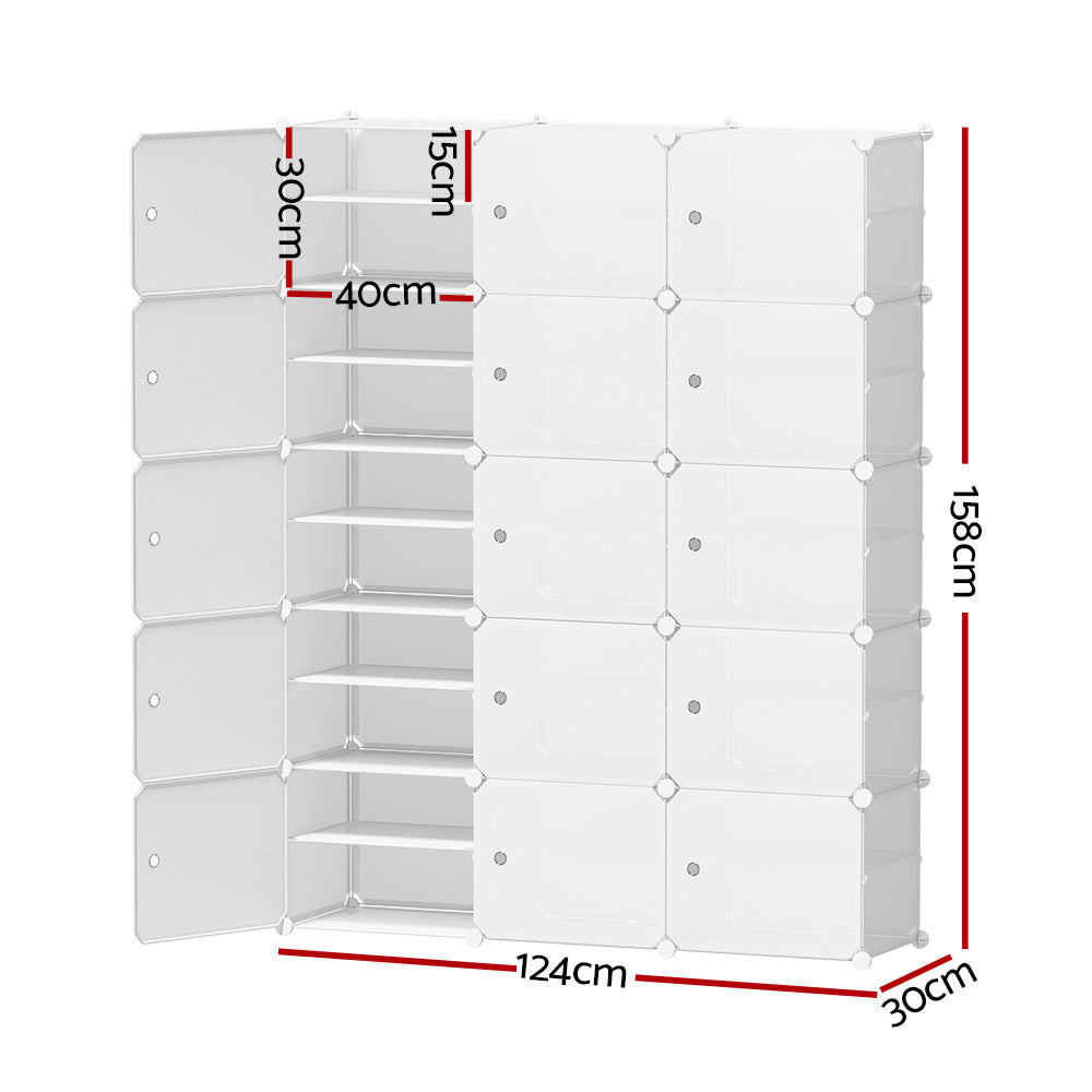 Artiss Shoe Rack Storage Cabinet DIY 15 Storage Cube Stackable White-1